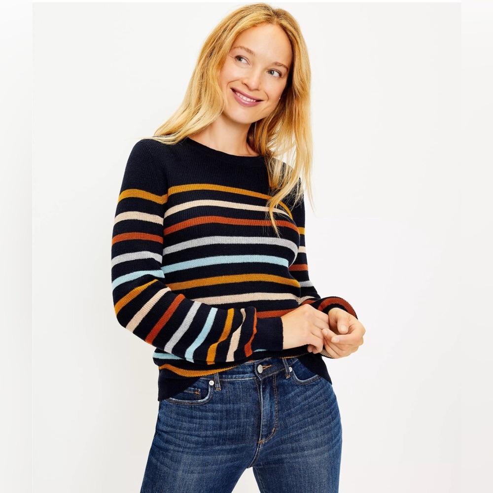 LOFT Striped Draped Sleeve Sweater Multicolored Women Size SMALL 100% Cotton